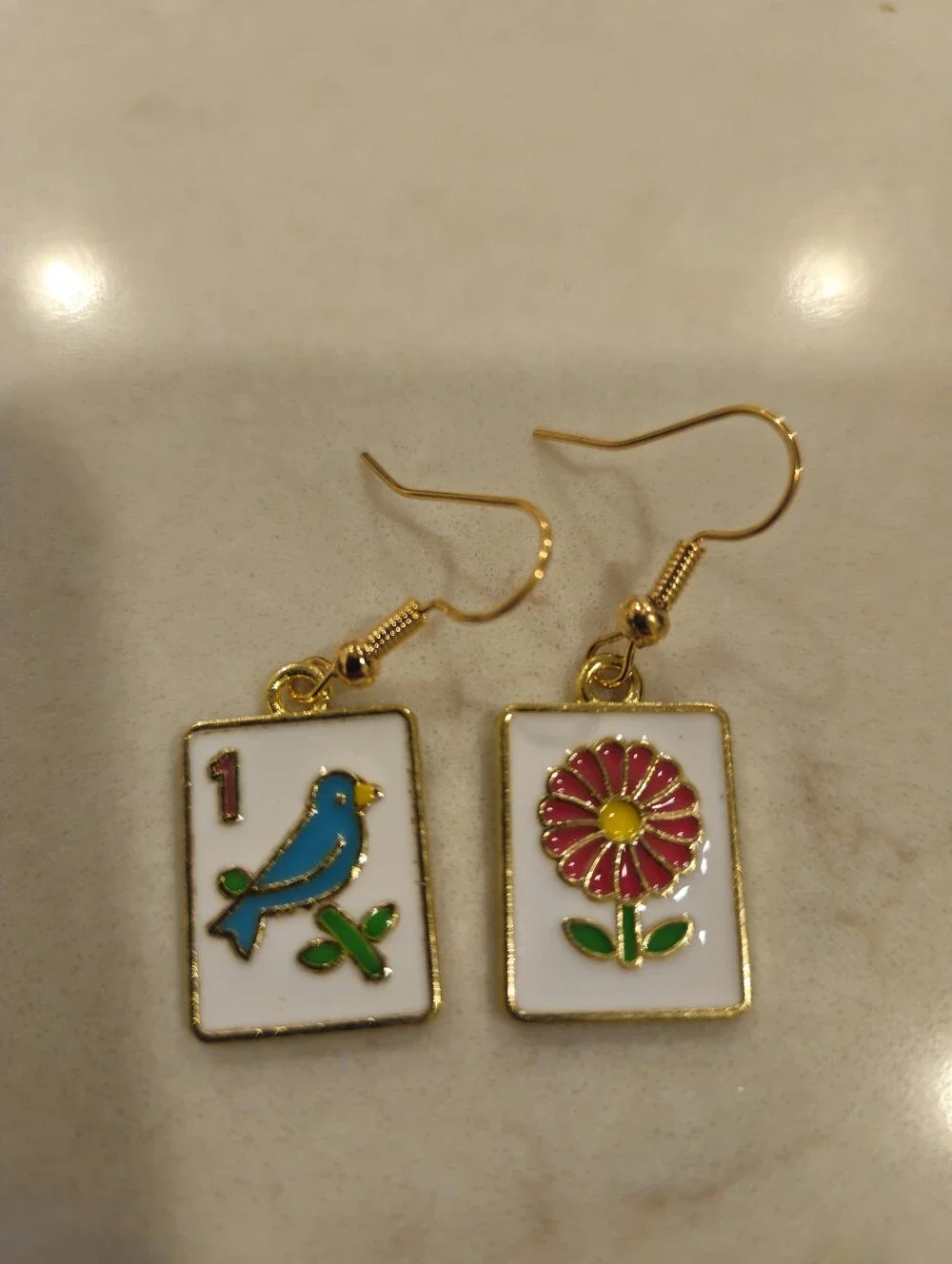 Mahjong Bird Bam Flower Statement Earrings
